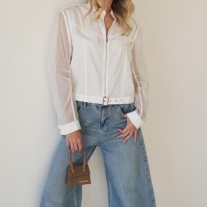 ג׳קט שרוול רוכסן לבן ANTIGO 60184