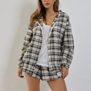 חליפת מכנס קצר משבצות שחור ובז