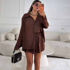 חליפה שורט לילך חום